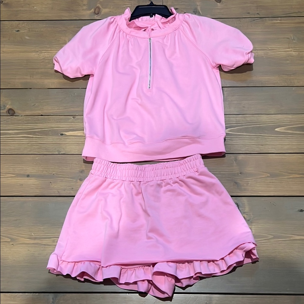 Pink Short Sleeve Top and Skirt Set